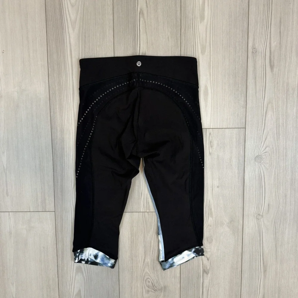 Lululemon Leggings Womens‎ 6 Blue Black Print Stop At Nothing Crop Yoga Gym